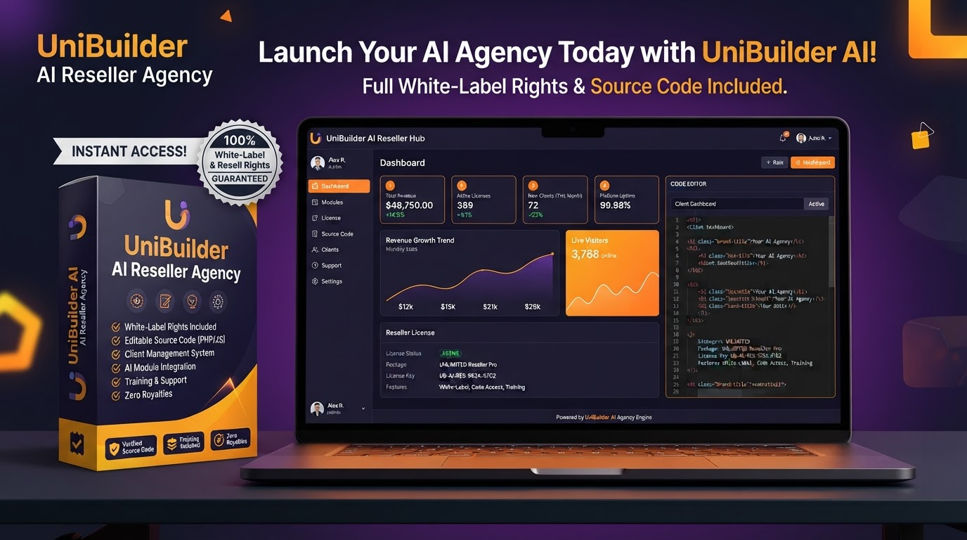 UniBuilder AI Reseller Agency dashboard showing revenue, sales, and license management